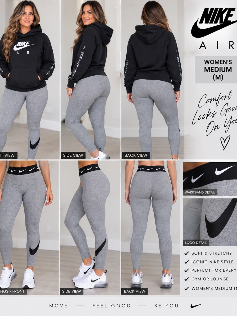 Nike Women’s Gray Leggings with Black Nike Air Hoodie outfit